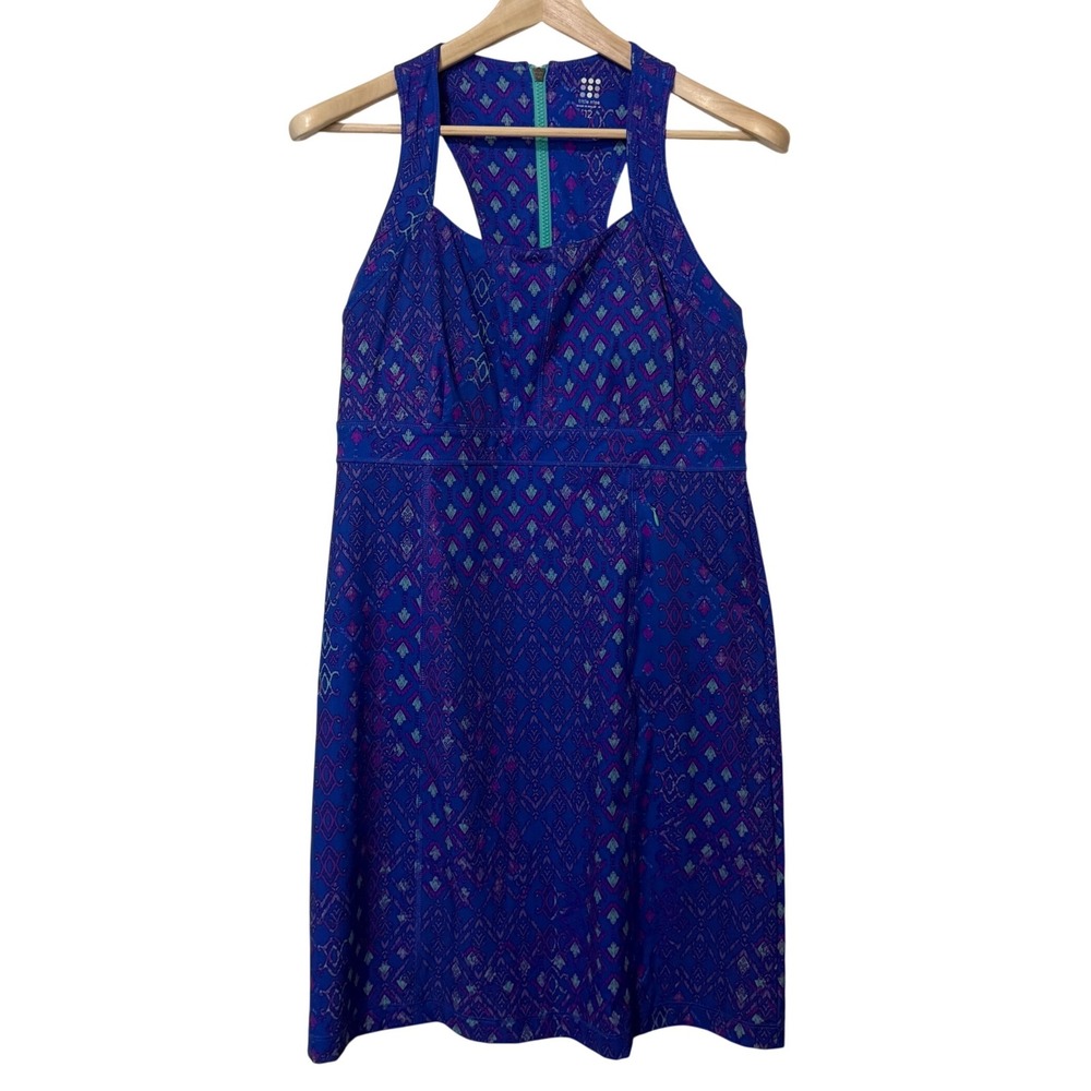 Title Nine Purple Blue Geometric Print Racer Back Built in Bra Athletic Dress 12